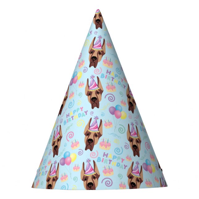 Chapéu De Festa Great Dane Birthday Party Hat Blue (Frente)