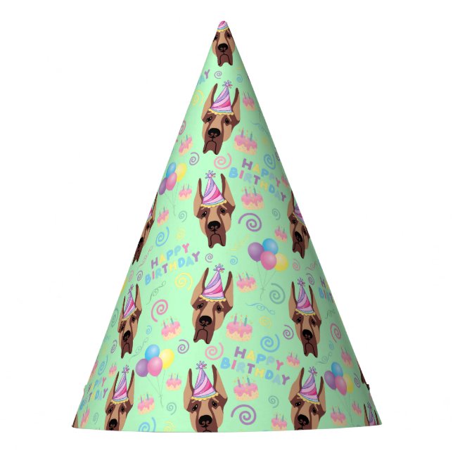 Chapéu De Festa Great Dane Birthday Party Hat Green (Frente)