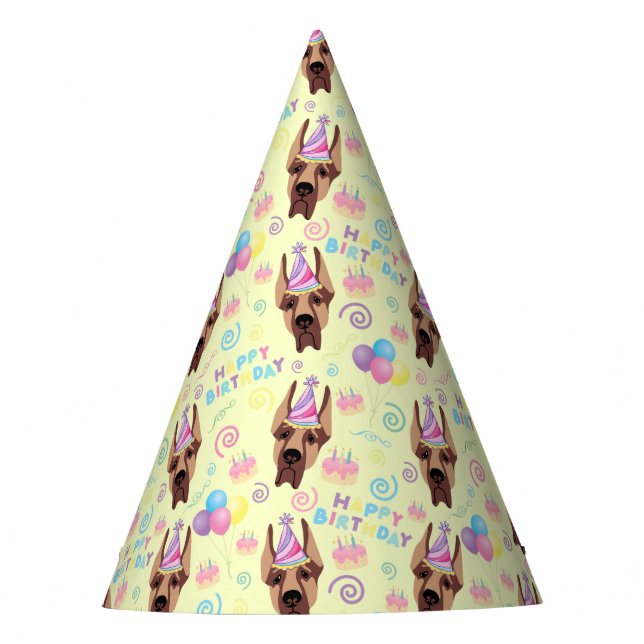 Chapéu De Festa Great Dane Birthday Party Hat Yellow (Frente)