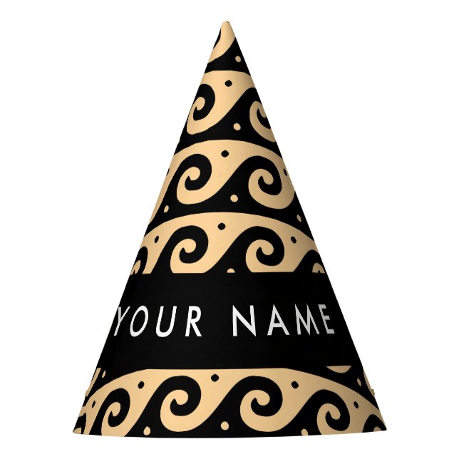 Chapéu De Festa Grego Meander Key, Wave Key, Brown, Seu Nome (Frente)