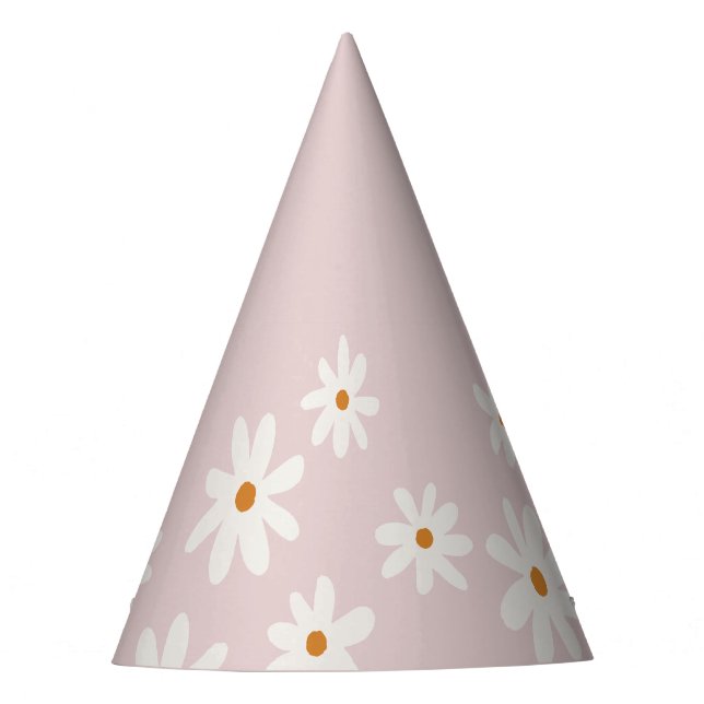 Chapéu De Festa Groovy Retro Daisy Blush Pink Aniversário (Frente)