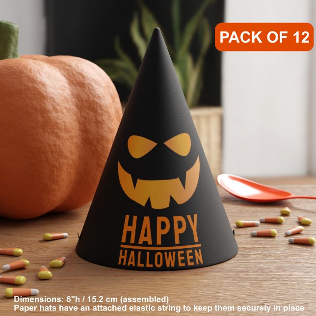 Chapéu De Festa Halloween Pumpkin Face Jack O Lantern Party Hate (Pack of 12 Party Hats!  🎃)