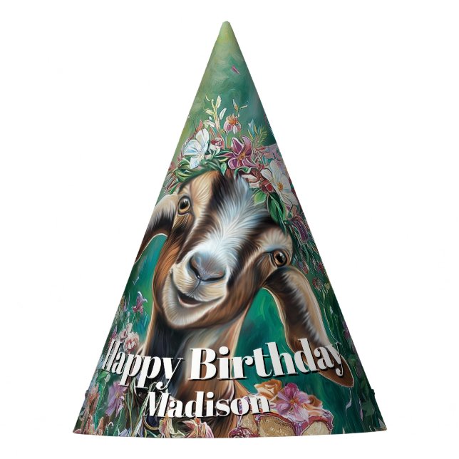Chapéu De Festa Happy Birthday Nubian Goat Garden Flowers (Frente)