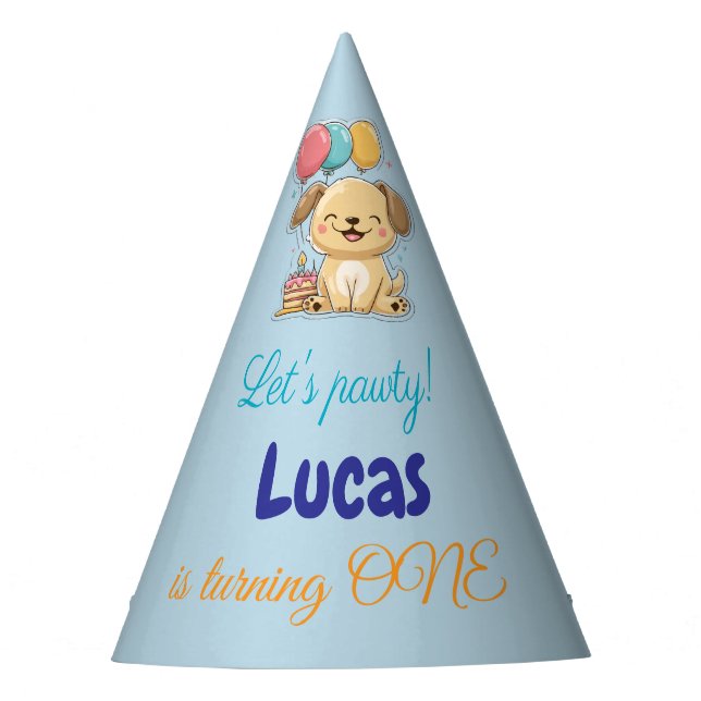 Chapéu De Festa Happy Puppy, Boy, Let's Pawty, 1st Birthday  (Frente)