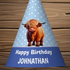 Chapéu De Festa Highland Cow Happy Birthday Blue Party Hat