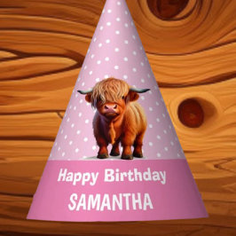 Chapéu De Festa Highland Cow Happy Birthday Pink Party Hedat