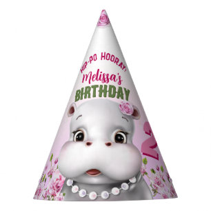 Chapéu De Festa Hippo no Aniversário da Garota Floral Rosa
