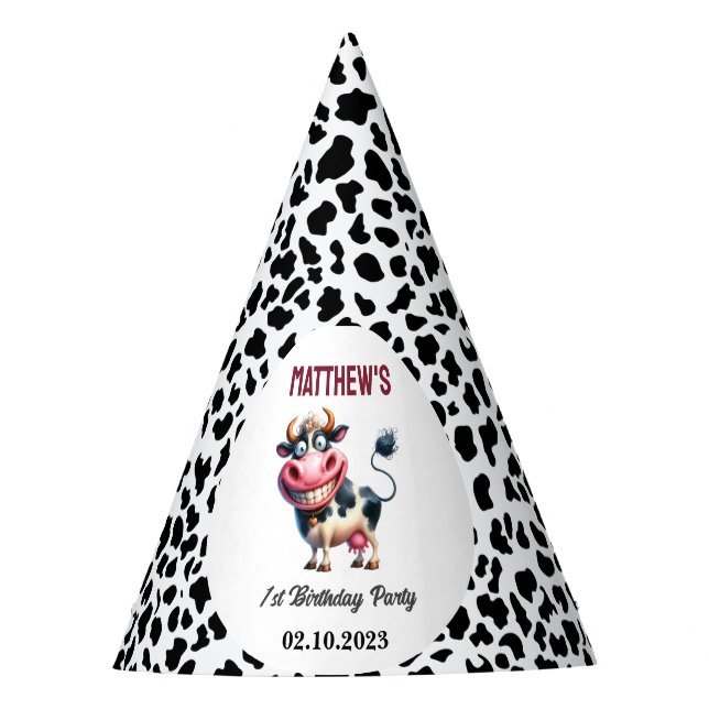 Chapéu De Festa Holy Cow! 1st Birthday | Animal First Birthday  (Frente)