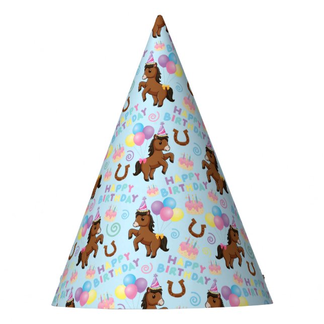 Chapéu De Festa Horse Birthday Party Hat in Blue (Frente)