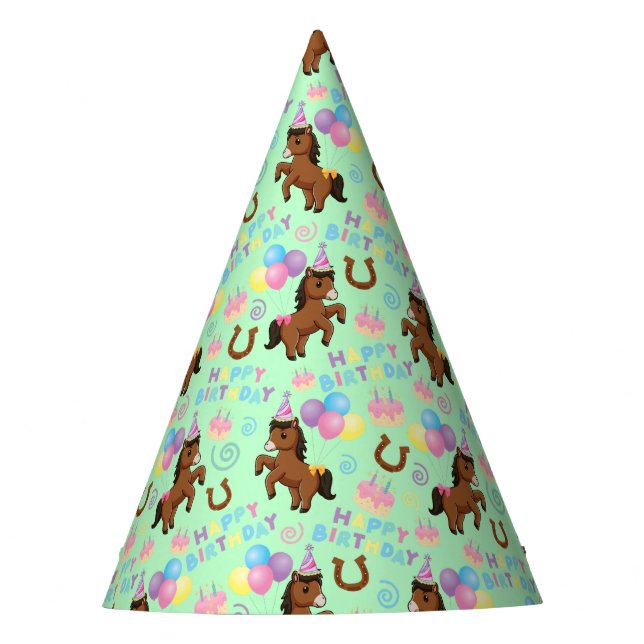 Chapéu De Festa Horse Birthday Party Hat in Green (Frente)
