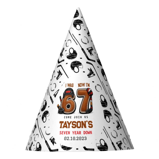 Chapéu De Festa I Was 6, Now I’m 7 – Hockey 7th Birthday Party (Frente)