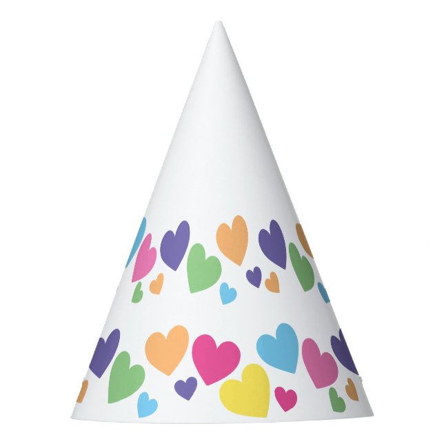 Chapéu De Festa ilusima Rainbow Love Hearts White Party Hat (Frente)