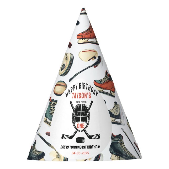 Chapéu De Festa It’s Game Time Hockey 1st Birthday Party (Frente)