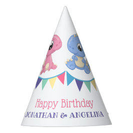 Chapéu De Festa Jovem Dinossauro Bonito e Garota Comum Aniversário