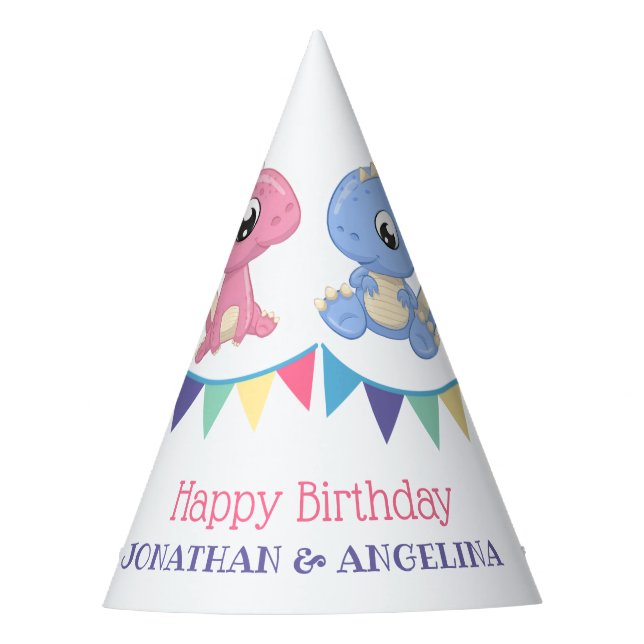 Chapéu De Festa Jovem Dinossauro Bonito e Garota Comum Aniversário (Frente)