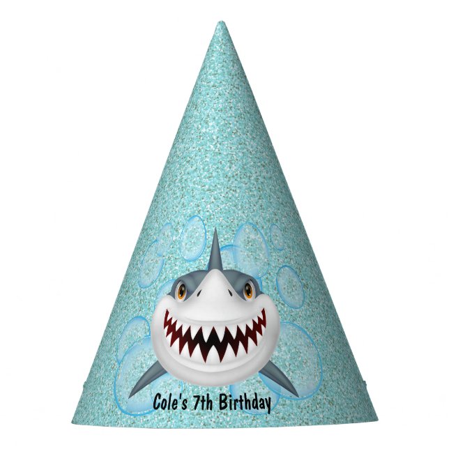 Chapéu De Festa Kids Shark Aqua Glitter Party Hat (Frente)