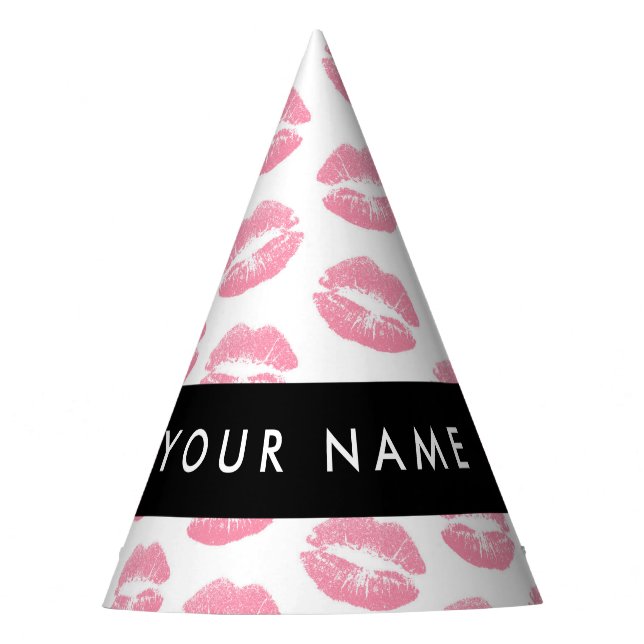 Chapéu De Festa Lábios Rosa, Beijo, Batom, Seu Nome, Personalizar (Frente)
