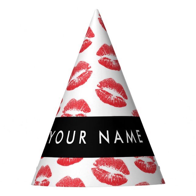 Chapéu De Festa Lábios Vermelhos, Beijo, Batom, Seu Nome, Personal (Frente)