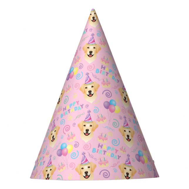 Chapéu De Festa Labrador Retriever Birthday Party Hat Pink (Frente)