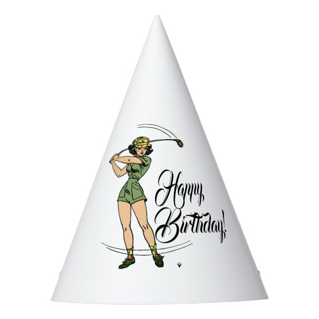 Chapéu De Festa Lady Golfer Happy Birthday (Frente)