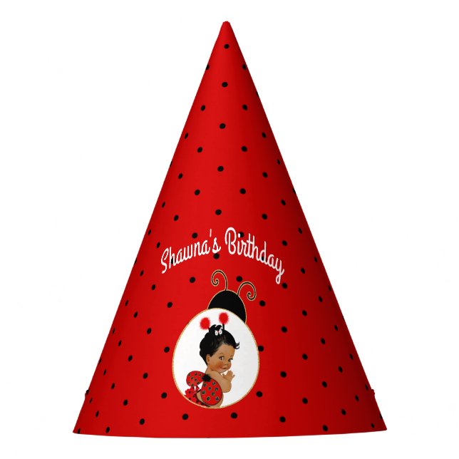 Chapéu De Festa Ladybug African American Baby Girl Red & Black (Frente)