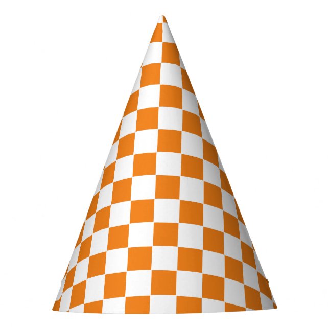 Chapéu De Festa Laranja e Branco Xadrez  (Frente)