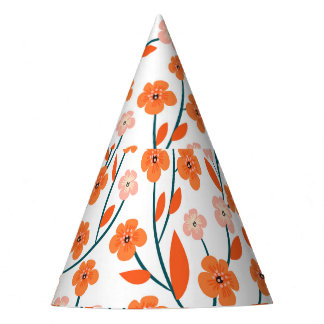 Chapéu De Festa Laranja Floral Pastel Branco Sem Costura