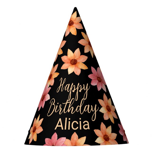 Chapéu De Festa Laranja Vermelho Flor Negro Flor Aniversário (Frente)