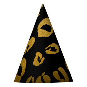 Chapéu De Festa Leopardo Guepardo Preto Dourado Festa de Aniversár