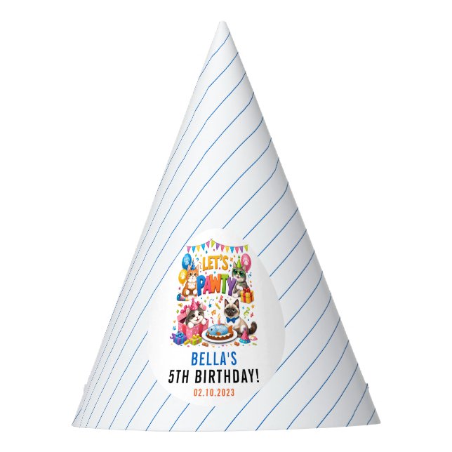 Chapéu De Festa Let’s Pawty Cat 5th Birthday | Cute Kitty Birthday (Frente)