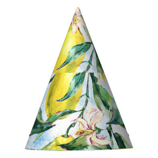 Chapéu De Festa Limões de aquarelas, ramos de citrinos frescos.