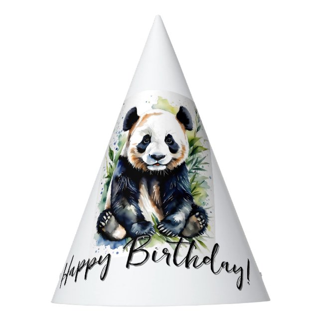 Chapéu De Festa Linda Watercolor Panda Bear Feliz Aniversário (Frente)