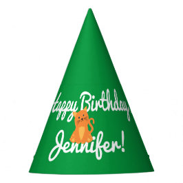 Chapéu De Festa Lindo Desenho Animado Laranja Gatinho Verde Desenh