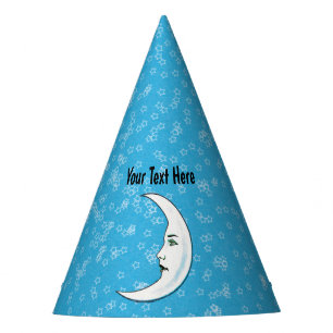 Chapéu De Festa Lua de Crescente Branco com Estrelas de Face Azul
