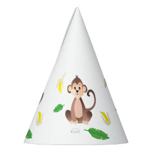 Chapéu De Festa Macaco Com Folha Tropical De Bananas Peladas