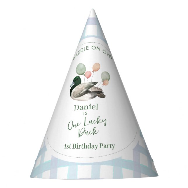 Chapéu De Festa Mallard Lucky Duck 1st Birthday  (Frente)