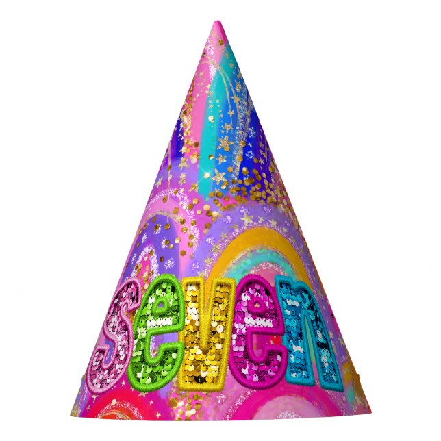 Chapéu De Festa Máquina brilhante de 7 do arco-íris Dourado (Frente)