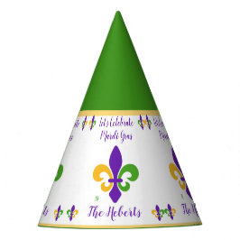 Chapéu De Festa Mardi Gras NAME Green Gold Purple Fleur de Lis