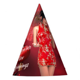 Chapéu De Festa Menina chinesa de ano novo com guarda-chuva vermel