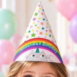 Chapéu De Festa Meninas Arco-íris Gato Unicórnio Aniversário