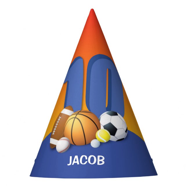 Chapéu De Festa Menino 10º Aniversário do Esporte Balls (Frente)