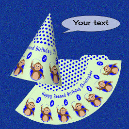 Chapéu De Festa Meninos do macaco-segundo aniversário verde azul