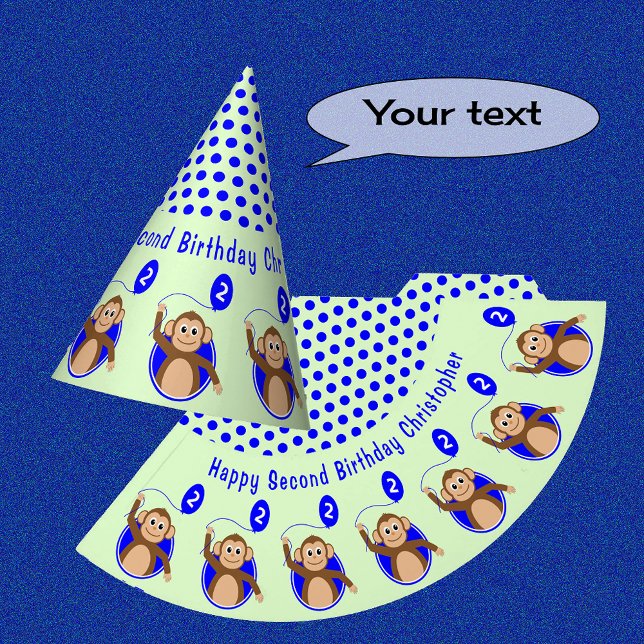 Chapéu De Festa Meninos do macaco-segundo aniversário verde azul (Criador carregado)