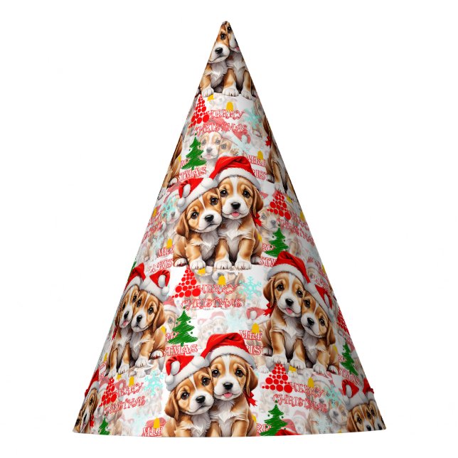 Chapéu De Festa Merry Christmas Santa Dog Puppy Design  (Frente)