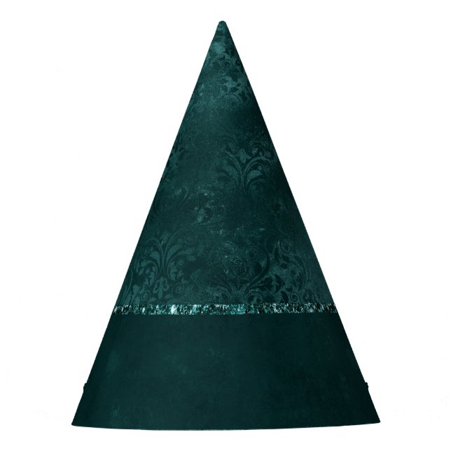 Chapéu De Festa Midnight Teal Romance | Dark Satinge Damask (Frente)