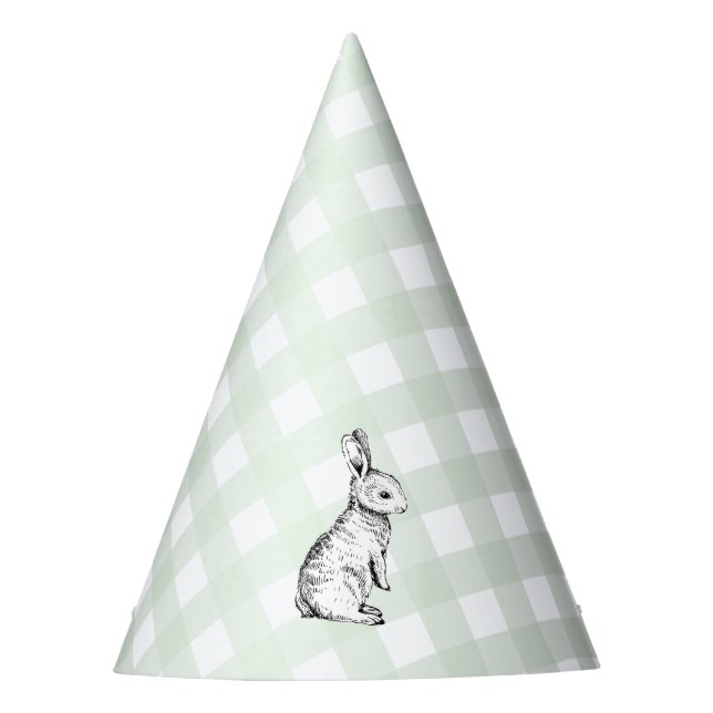 Chapéu De Festa MInt Green Gingham Bunny Rabbit (Frente)