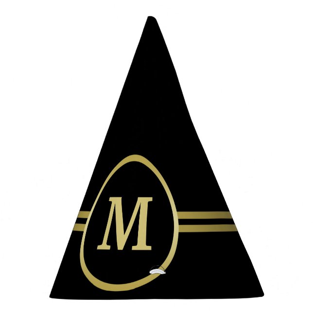 Chapéu De Festa Monograma personalizado de ouro elegante a preto (Direita)