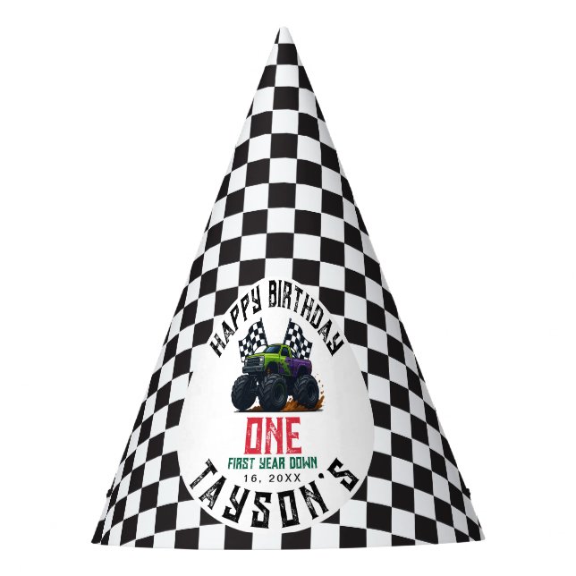 Chapéu De Festa Monster Trucks 1st Birthday Vroom Party (Frente)