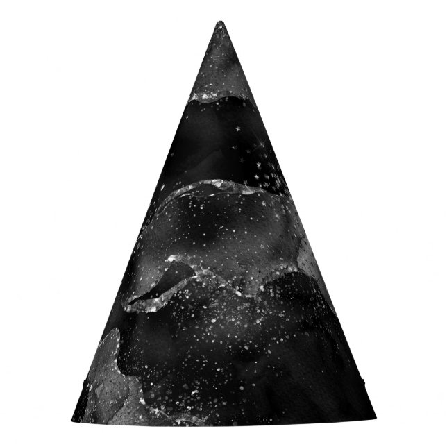Chapéu De Festa Moody Agate | Glitter Gótico de Prata Negra Onyx (Frente)