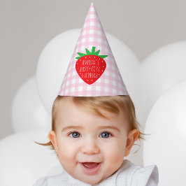 Chapéu De Festa Morango no Aniversário de Um Ano da Menina Xadrez 